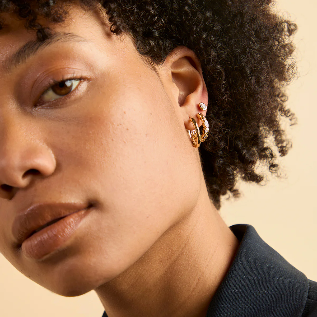 Pear Crystal Bezel Hoops in Gold - Image 4