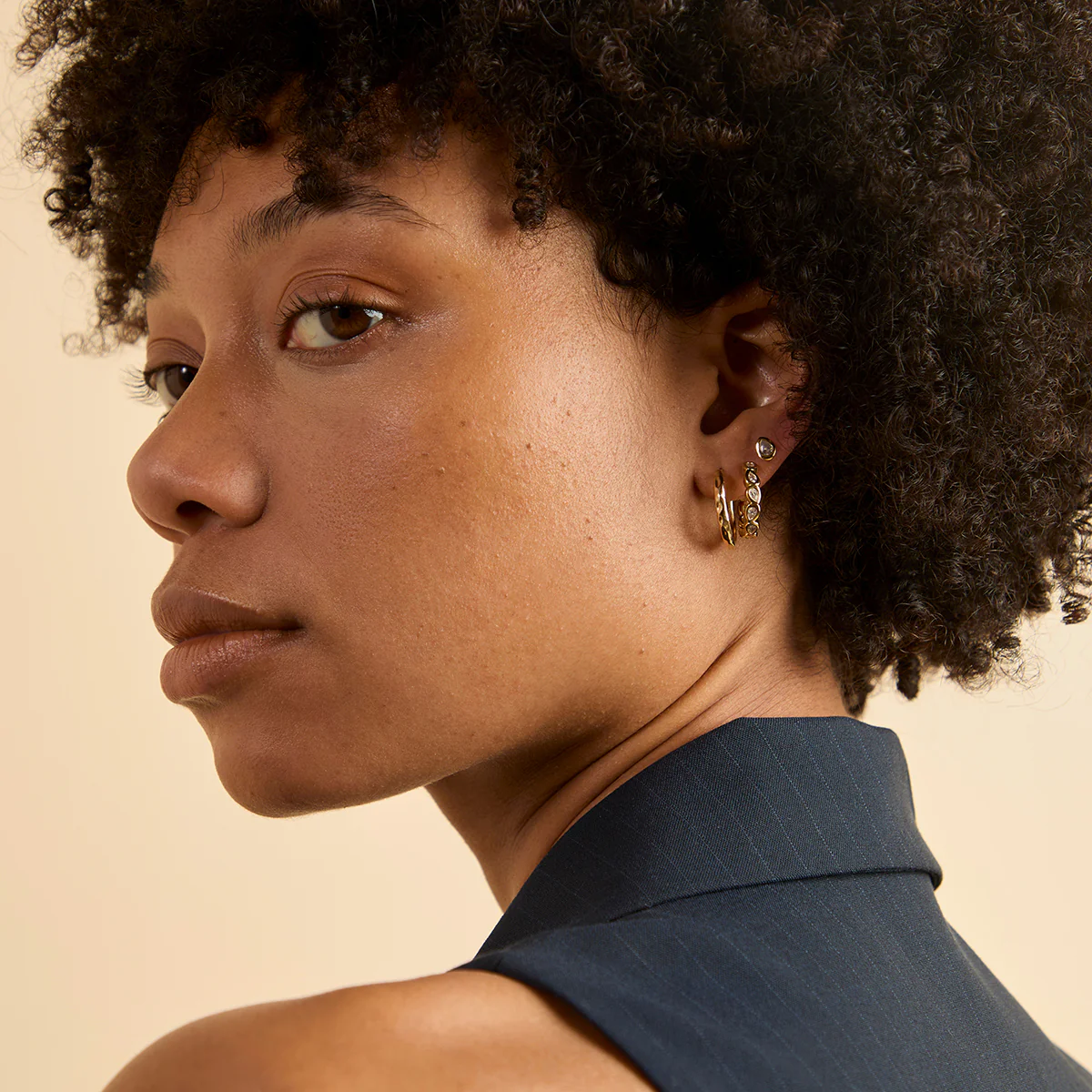Pear Crystal Bezel Hoops in Gold - Image 5