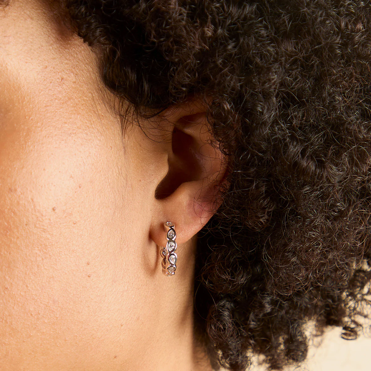 Pear Crystal Bezel Hoops in Silver - Image 2
