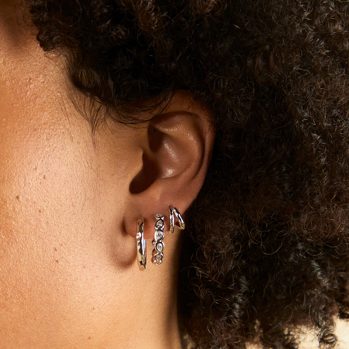 Pear Crystal Bezel Hoops in Silver - Image 3