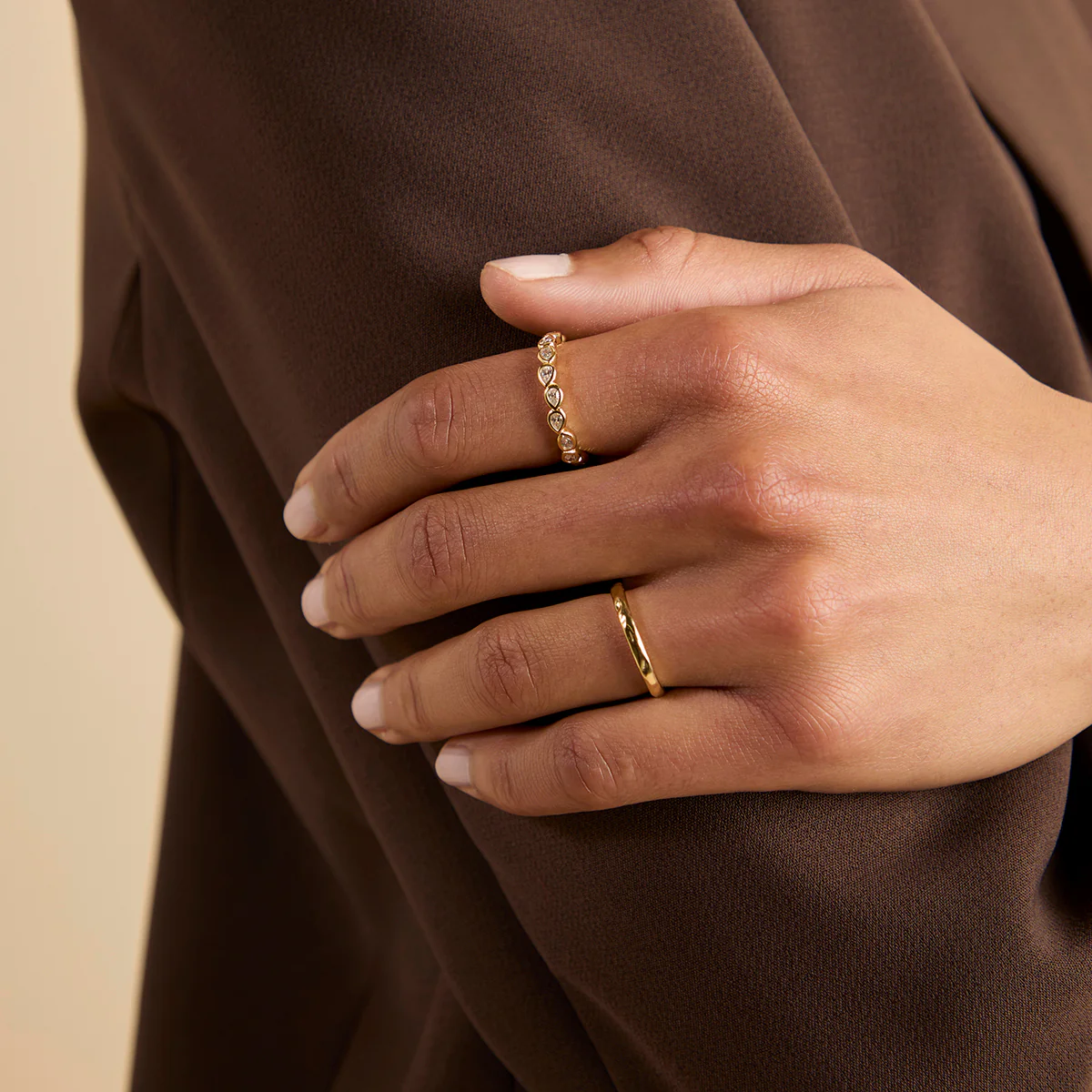 Pear Crystal Bezel Ring in Gold - Image 3
