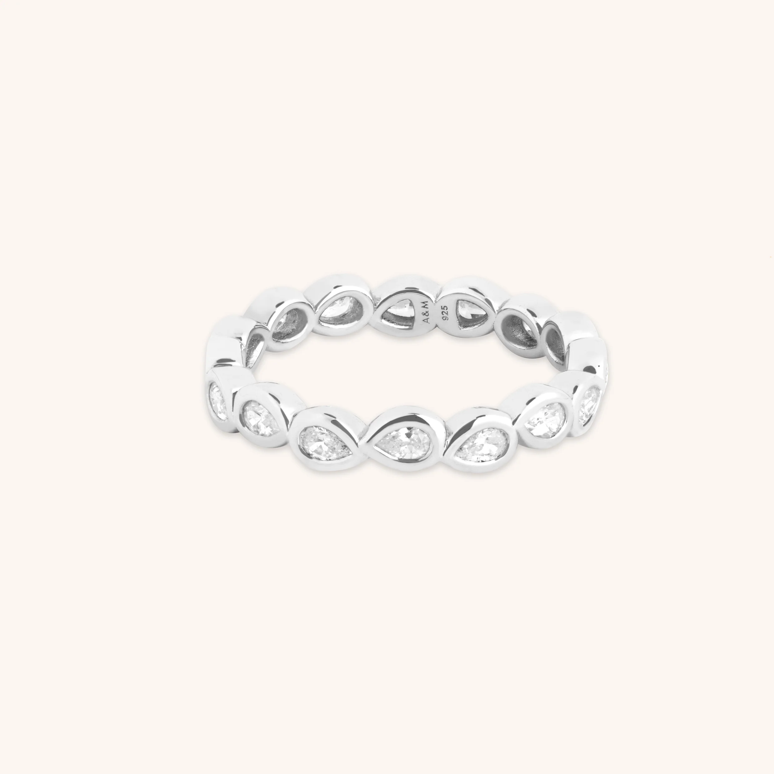 Pear Crystal Bezel Ring in Silver
