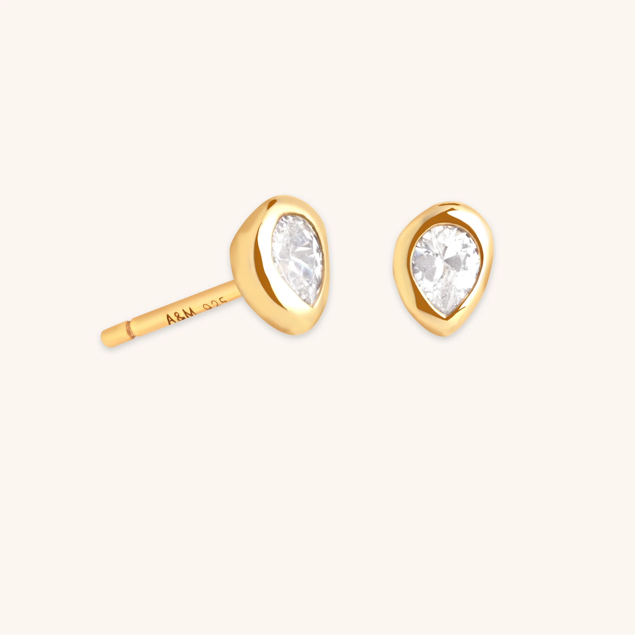 Pear Crystal Bezel Studs in Gold