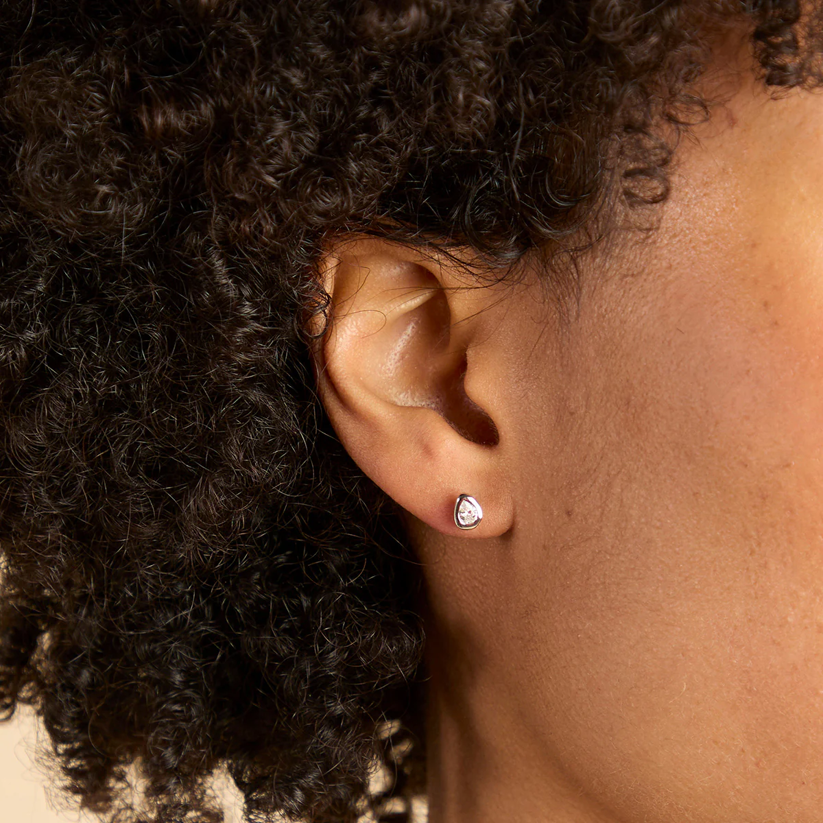 Pear Crystal Bezel Studs in Silver - Image 2