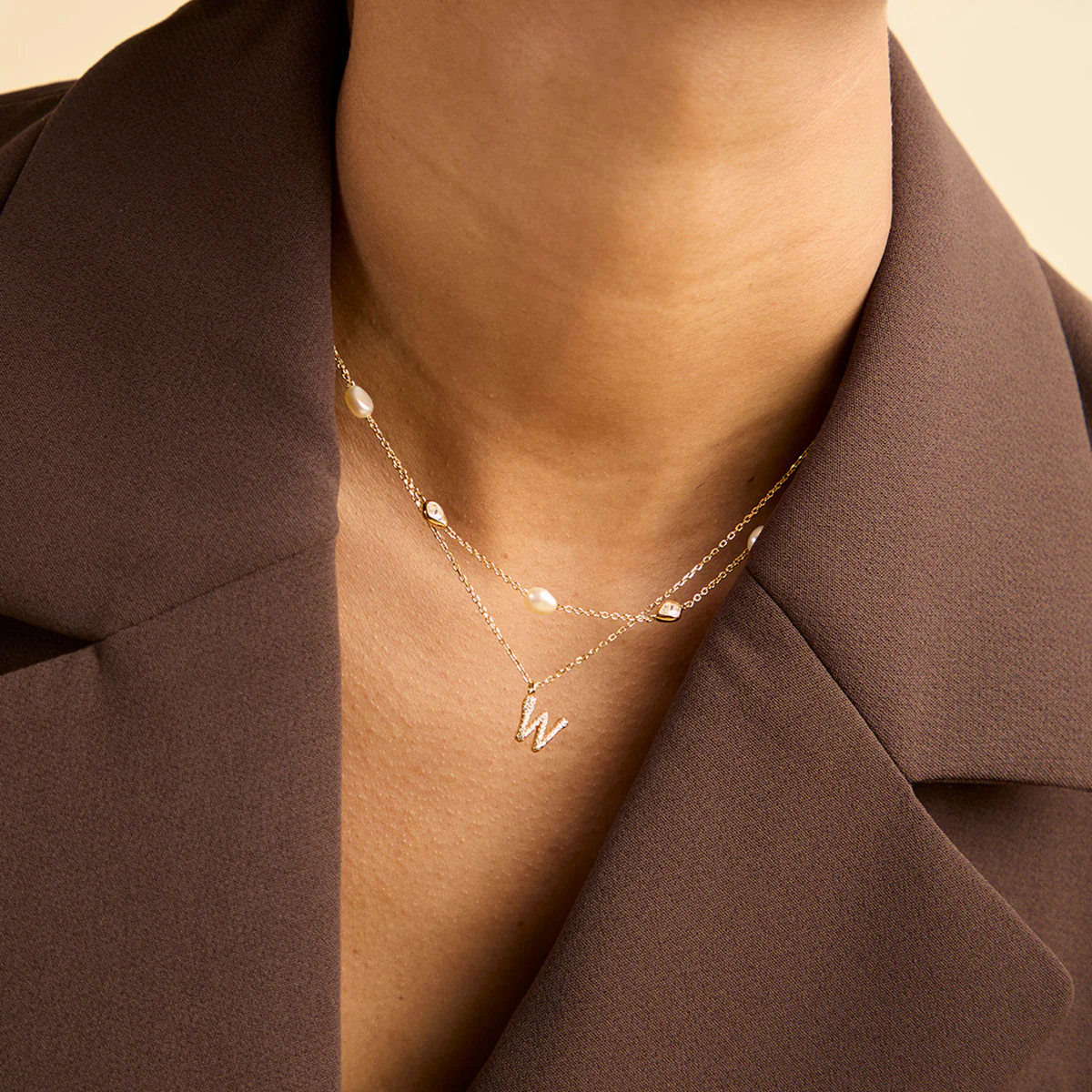Pearl & Crystal Charm Necklace in Gold - Image 4
