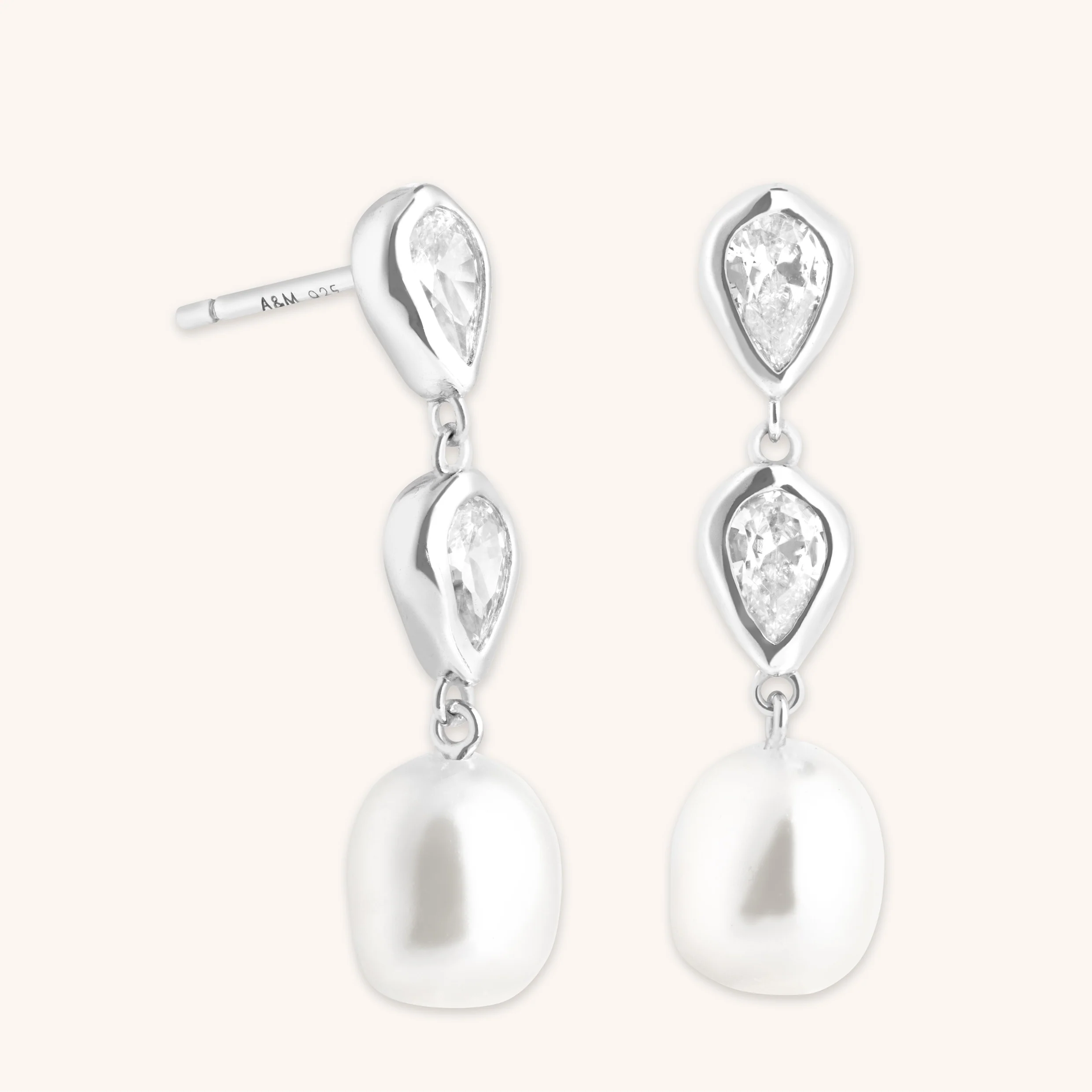 Pearl & Crystal Drop Studs in Silver