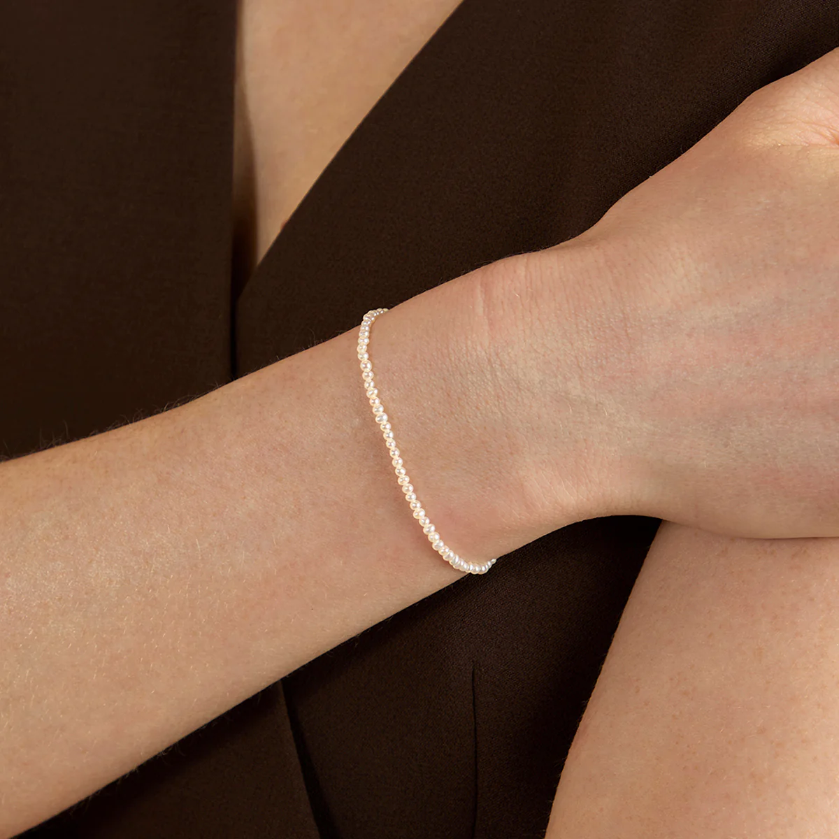 Pearl Beaded Bracelet in Solid White Gold - Image 2