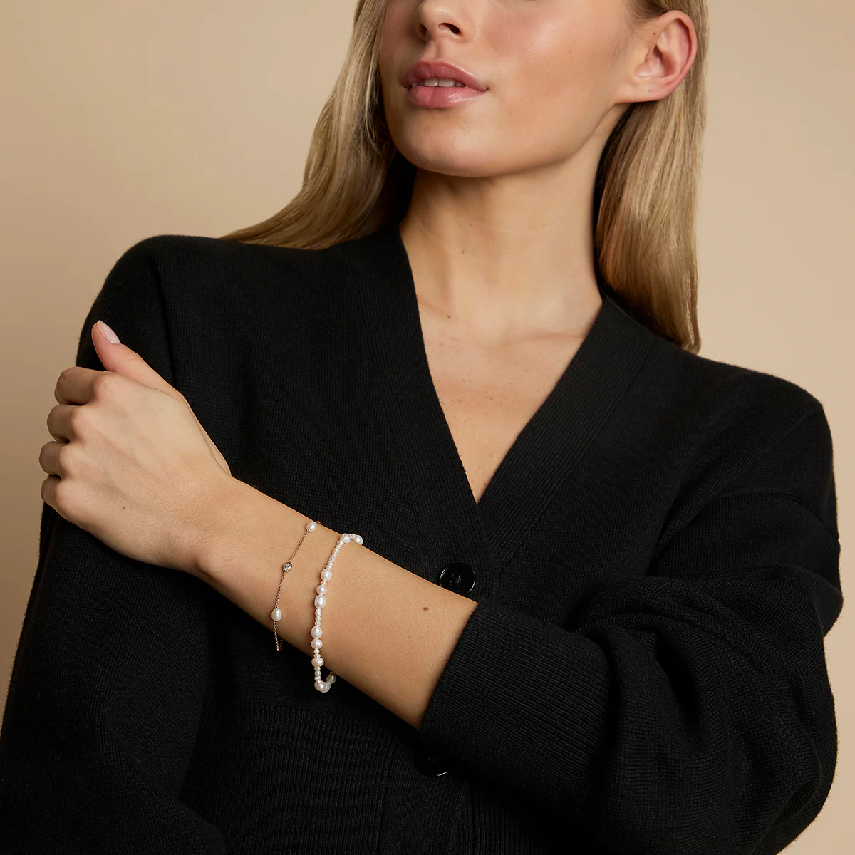 Pearl Bracelet Stacking Set in Gold - Image 3