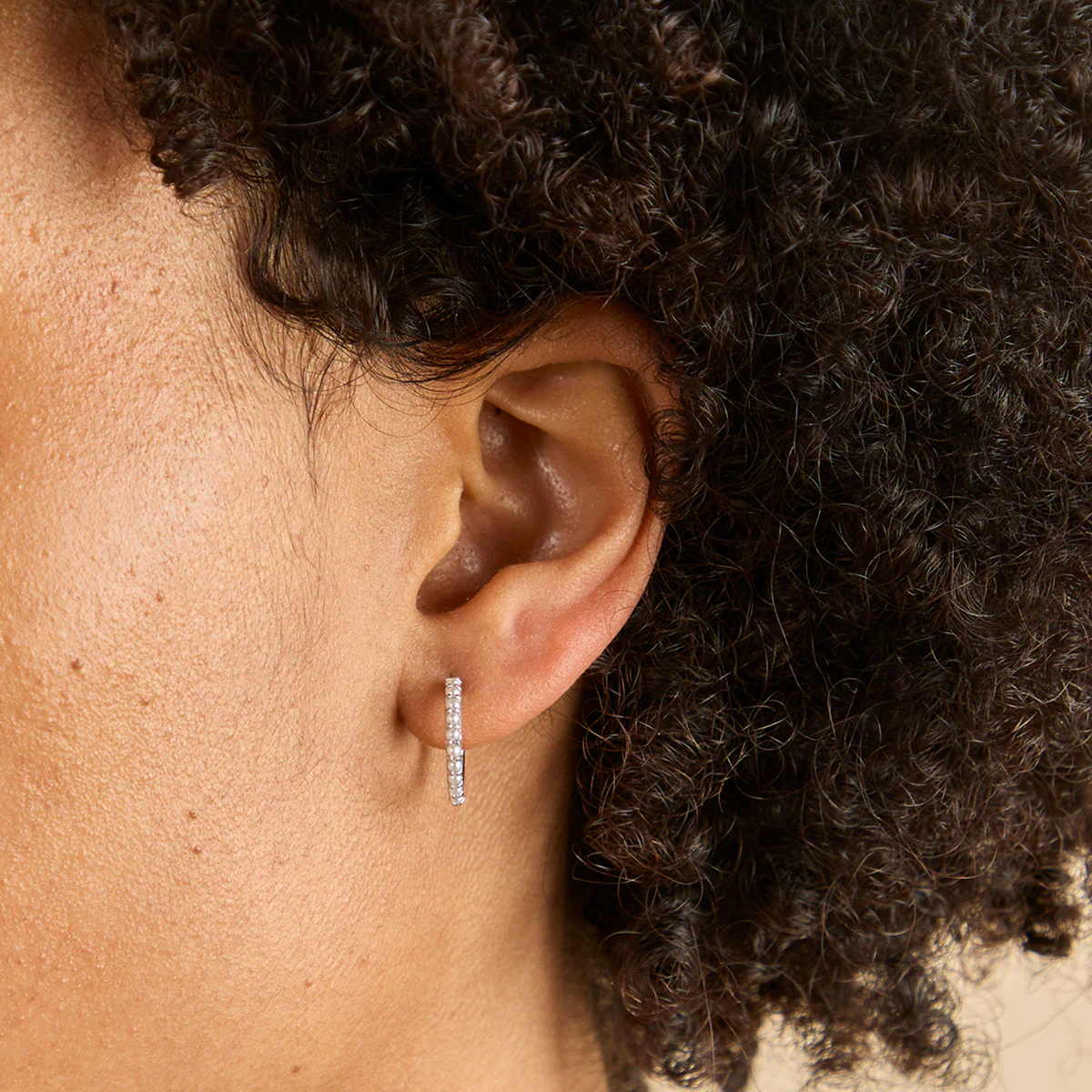 Pearl Single Hoop in Silver - Image 3