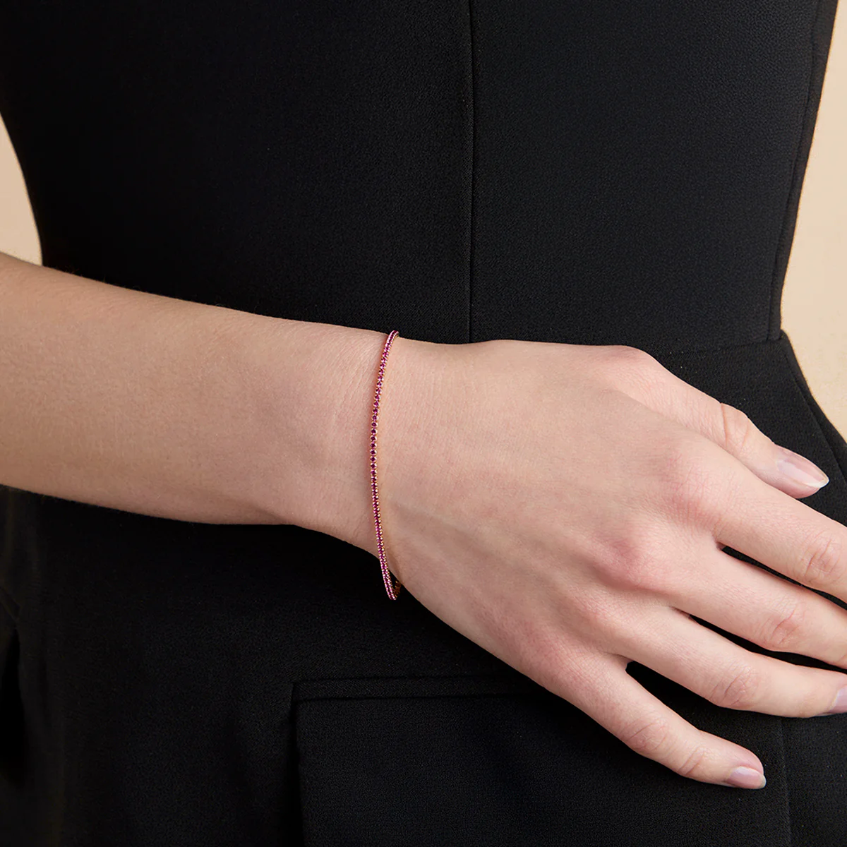 Pink Tennis Chain Bracelet in Gold - Image 2