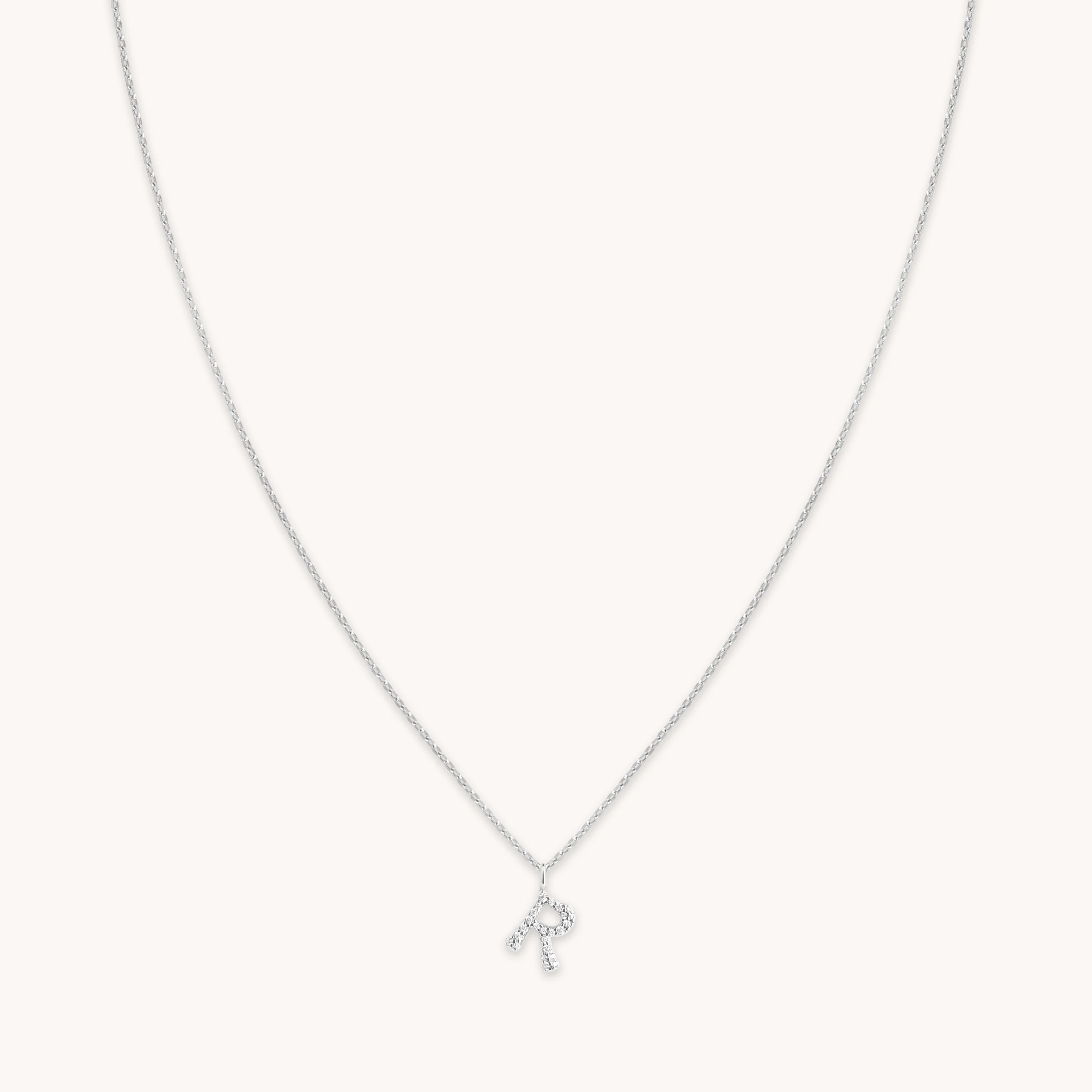 R Initial Pavé Pendant Necklace in Silver