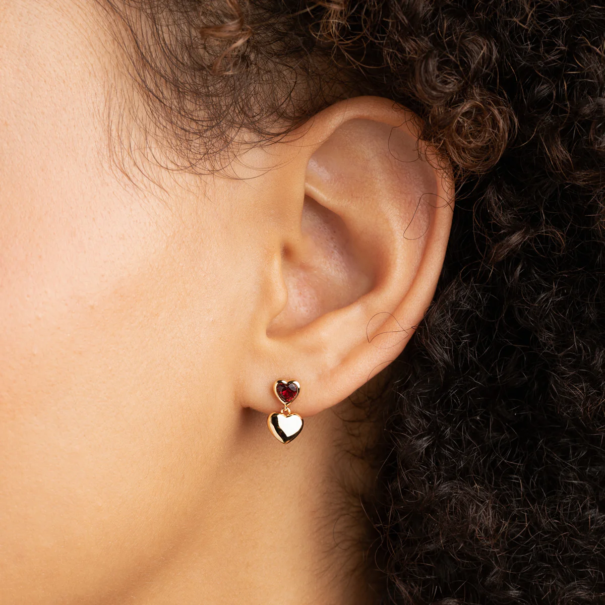 Red Heart Drop Studs in Gold - Image 3