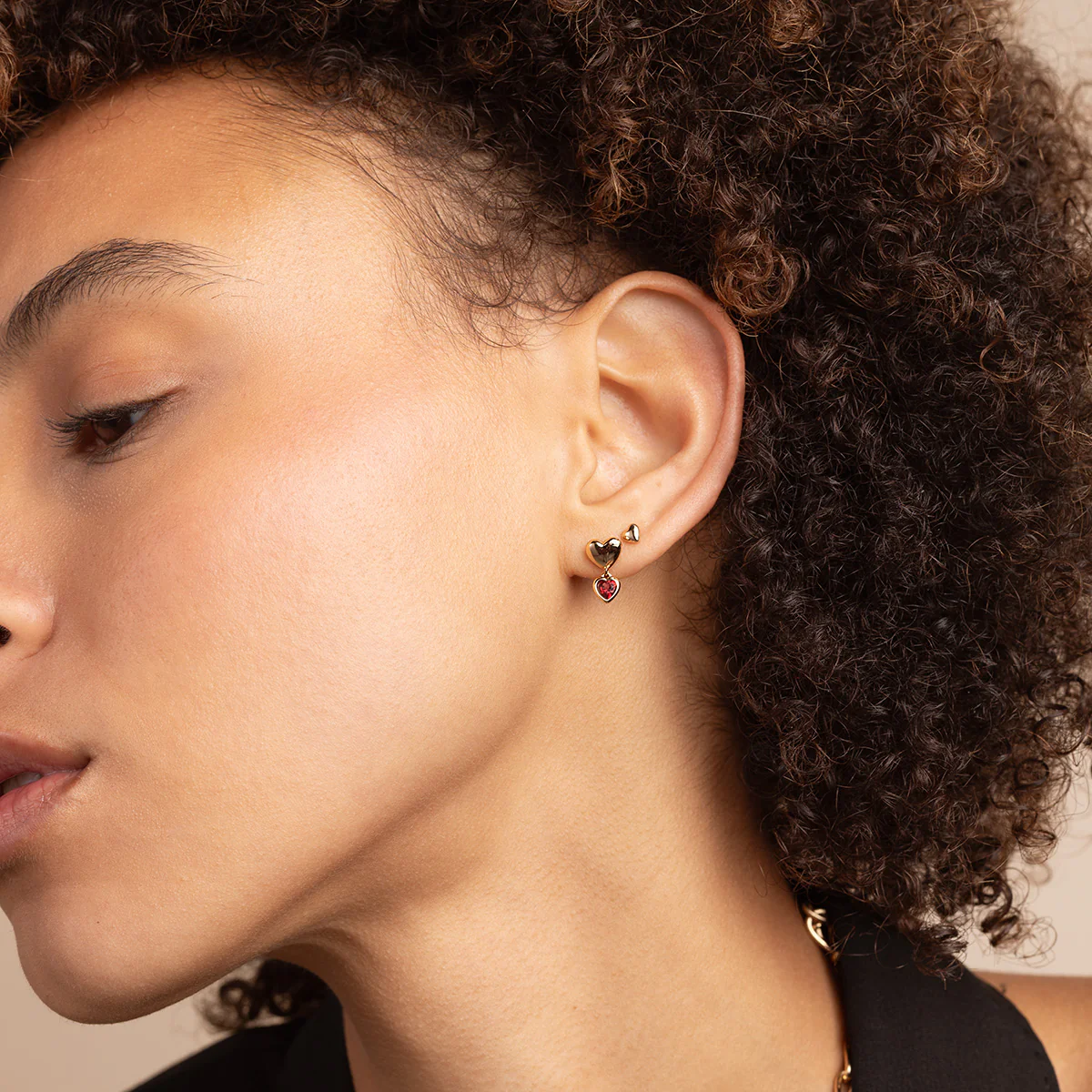 Red Heart Drop Studs in Gold - Image 6