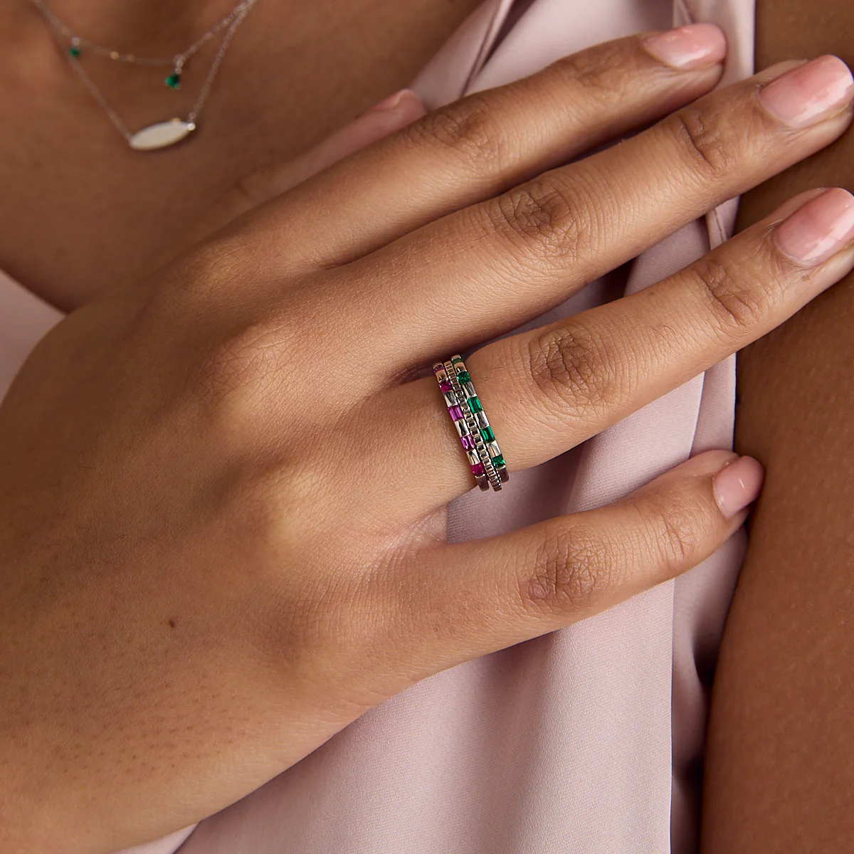 Ridged Band Ring in Solid White Gold - Image 3