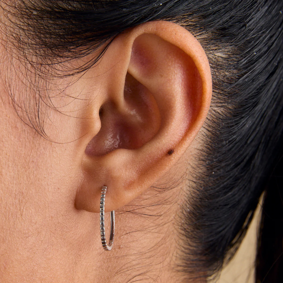 Ridged Hoops in Solid White Gold - Image 2
