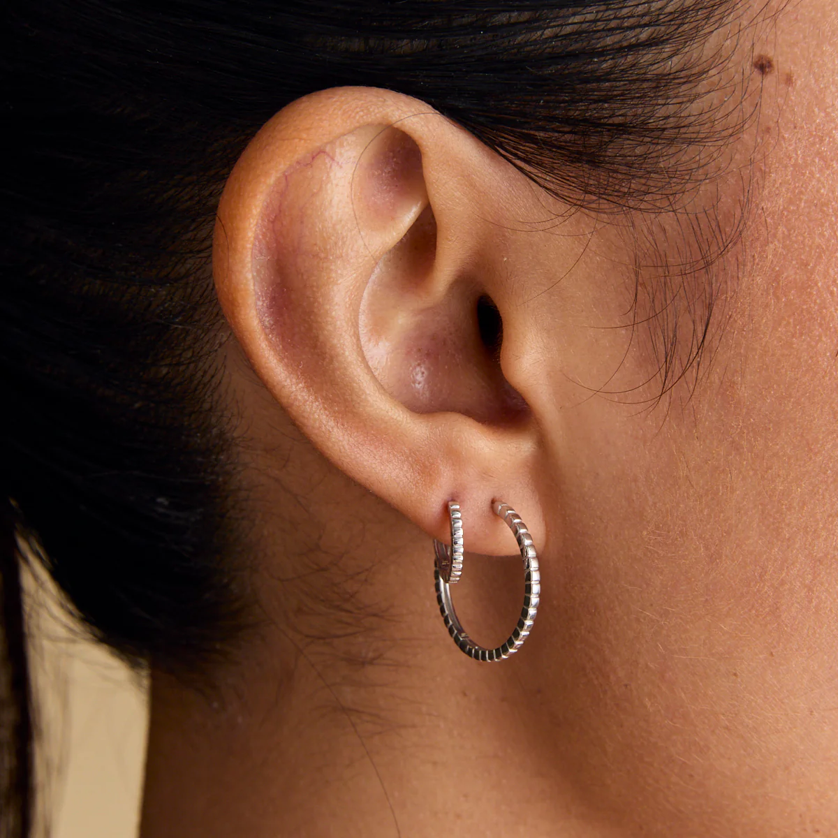 Ridged Hoops in Solid White Gold - Image 3