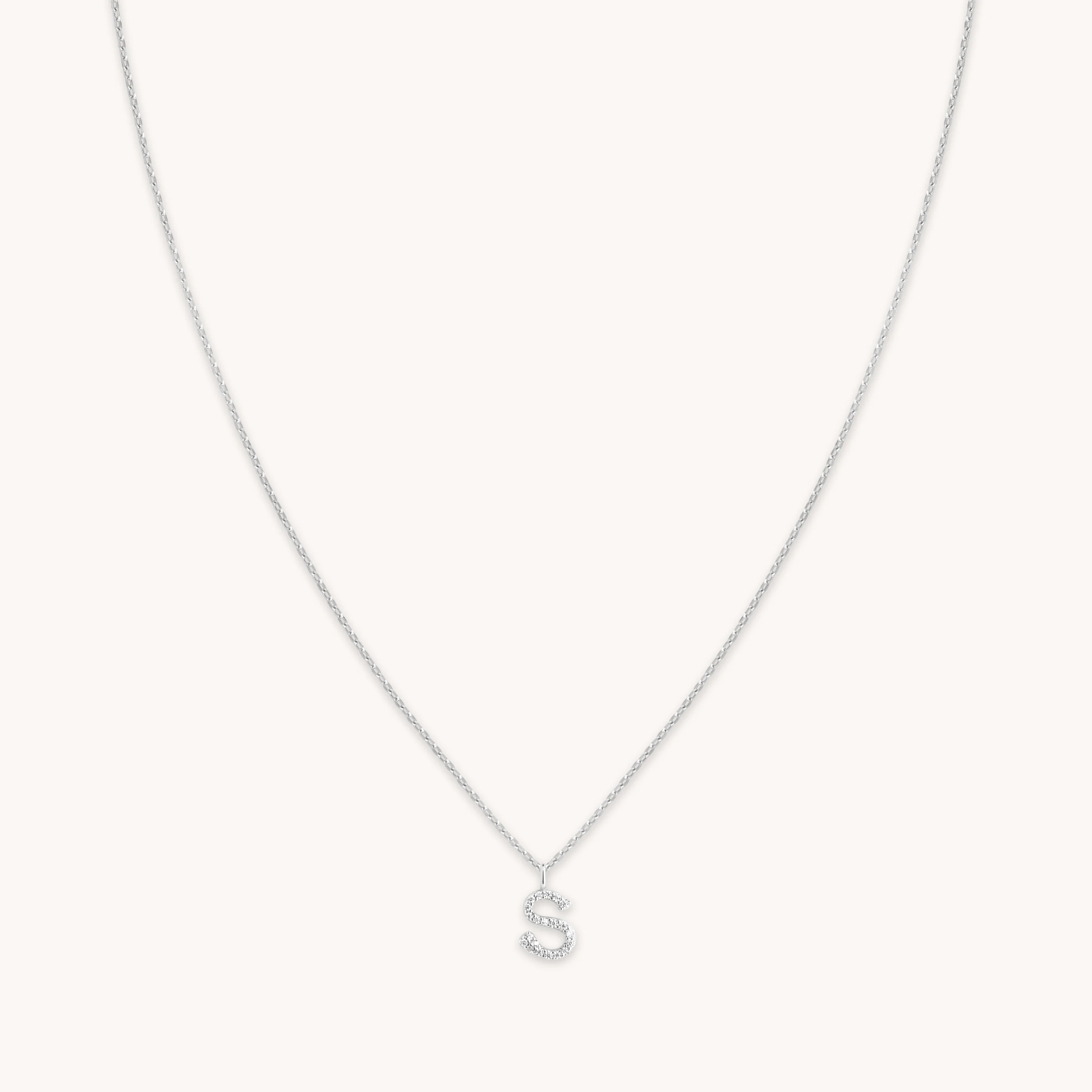 S Initial Pavé Pendant Necklace in Silver