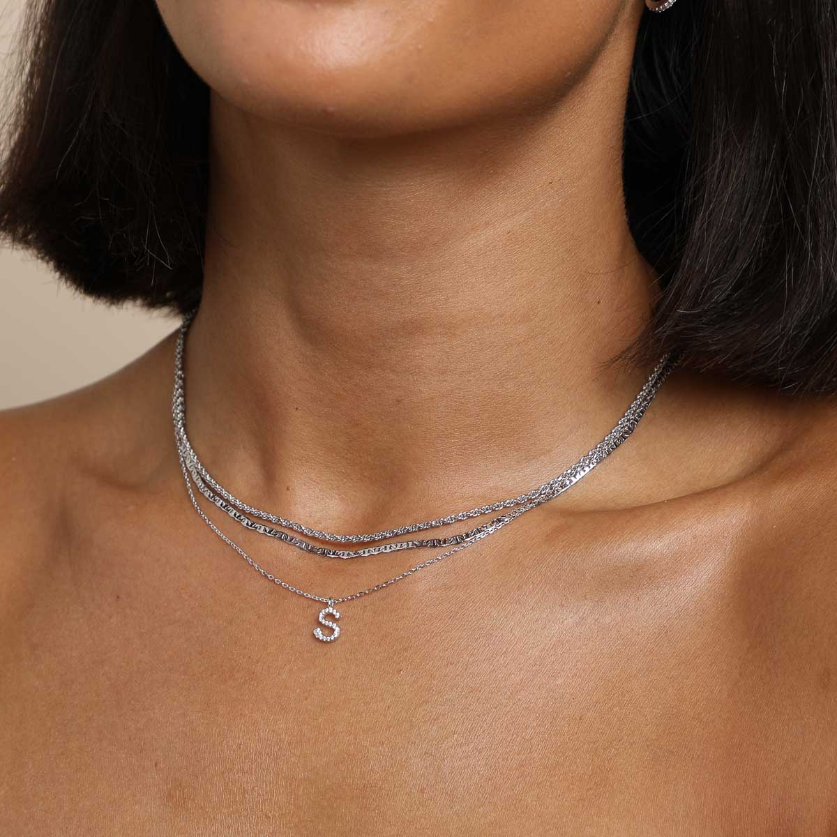 S Initial Pavé Pendant Necklace in Silver - Image 3