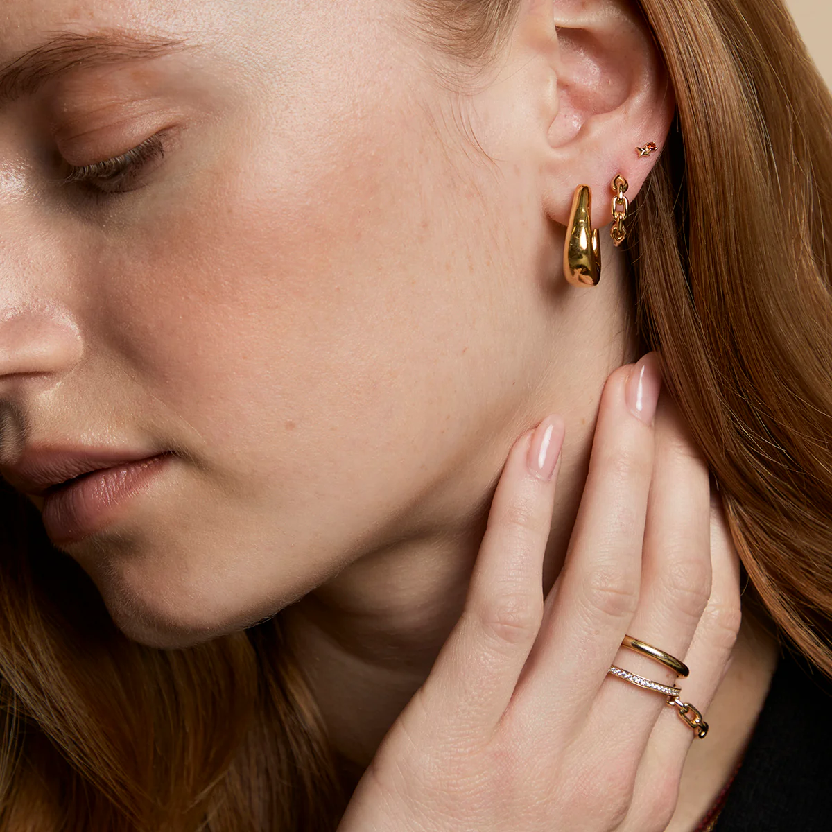 Saddle Medium Hoops in Gold - Image 4
