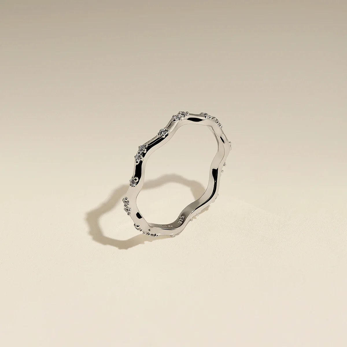 Scalloped Crystal Band Ring in Silver