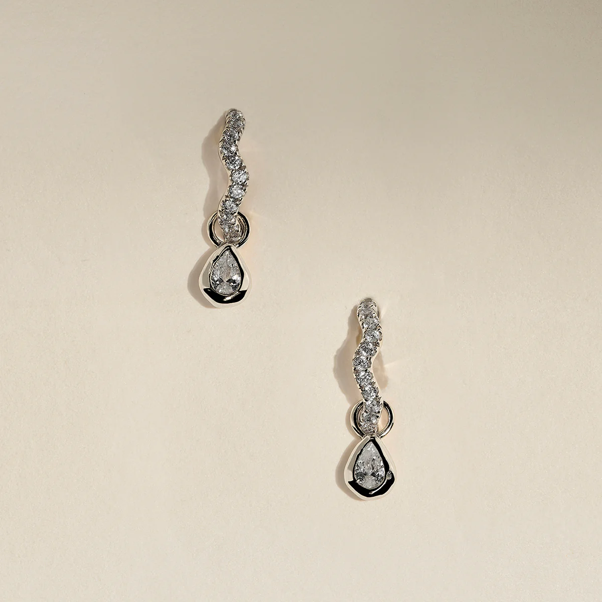Scalloped Crystal Charm Huggies in Silver