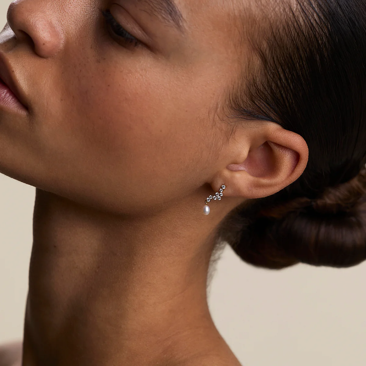 Scalloped Crystal Charm Studs in Gold - Image 6