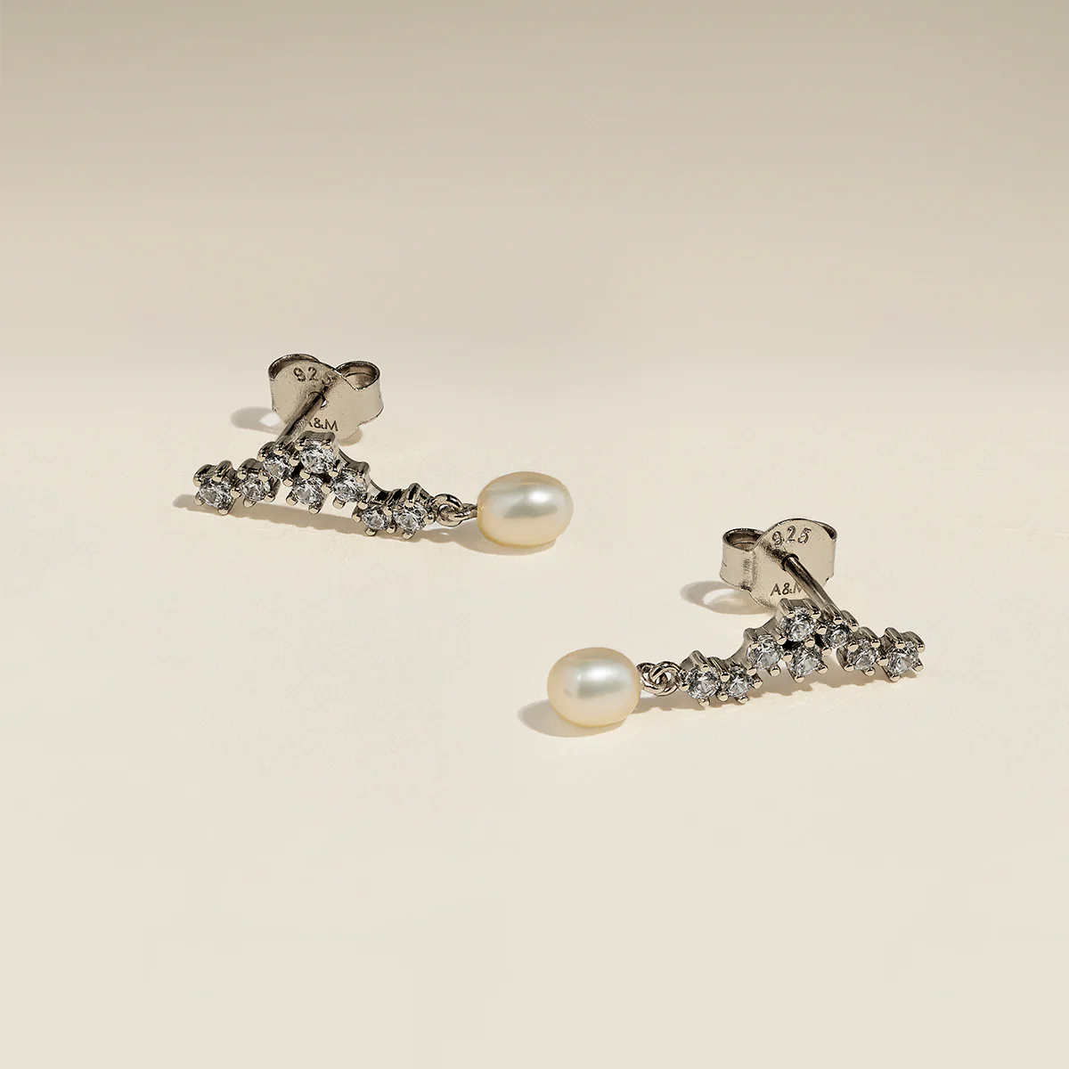 Scalloped Crystal Charm Studs in Silver - Image 4