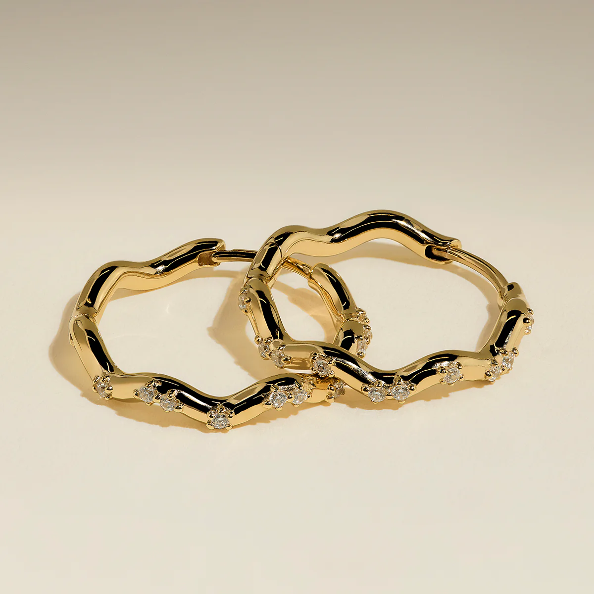 Scalloped Crystal Medium Hoops in Gold - Image 4