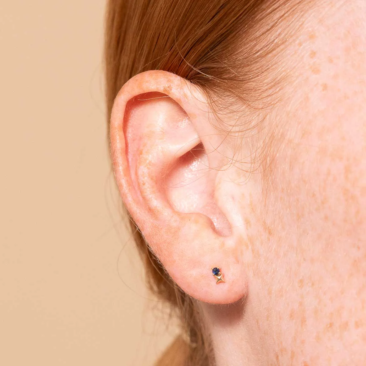 September Sapphire Birthstone Earrings in Solid Gold - Image 2