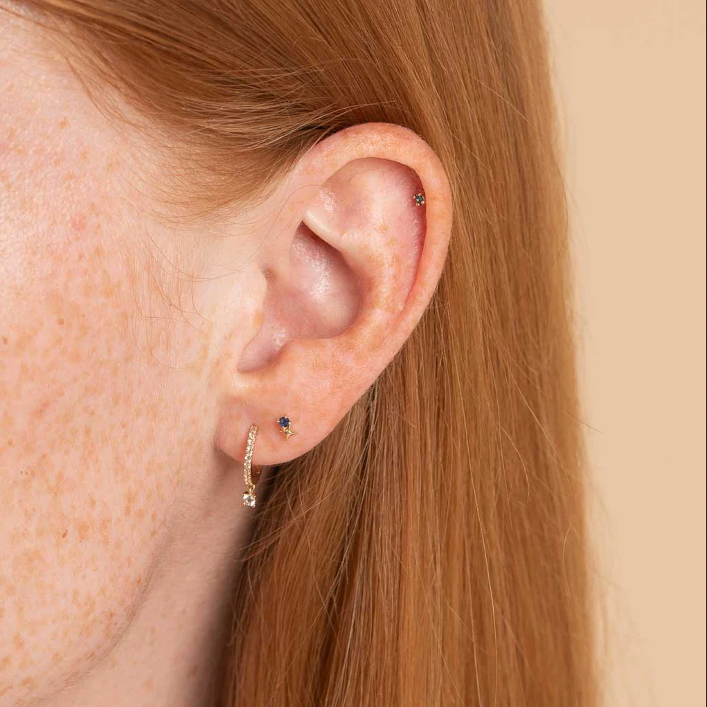 September Sapphire Birthstone Earrings in Solid Gold - Image 3