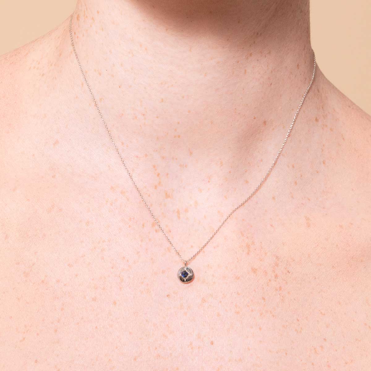 September Sapphire Birthstone Necklace in Solid White Gold - Image 2