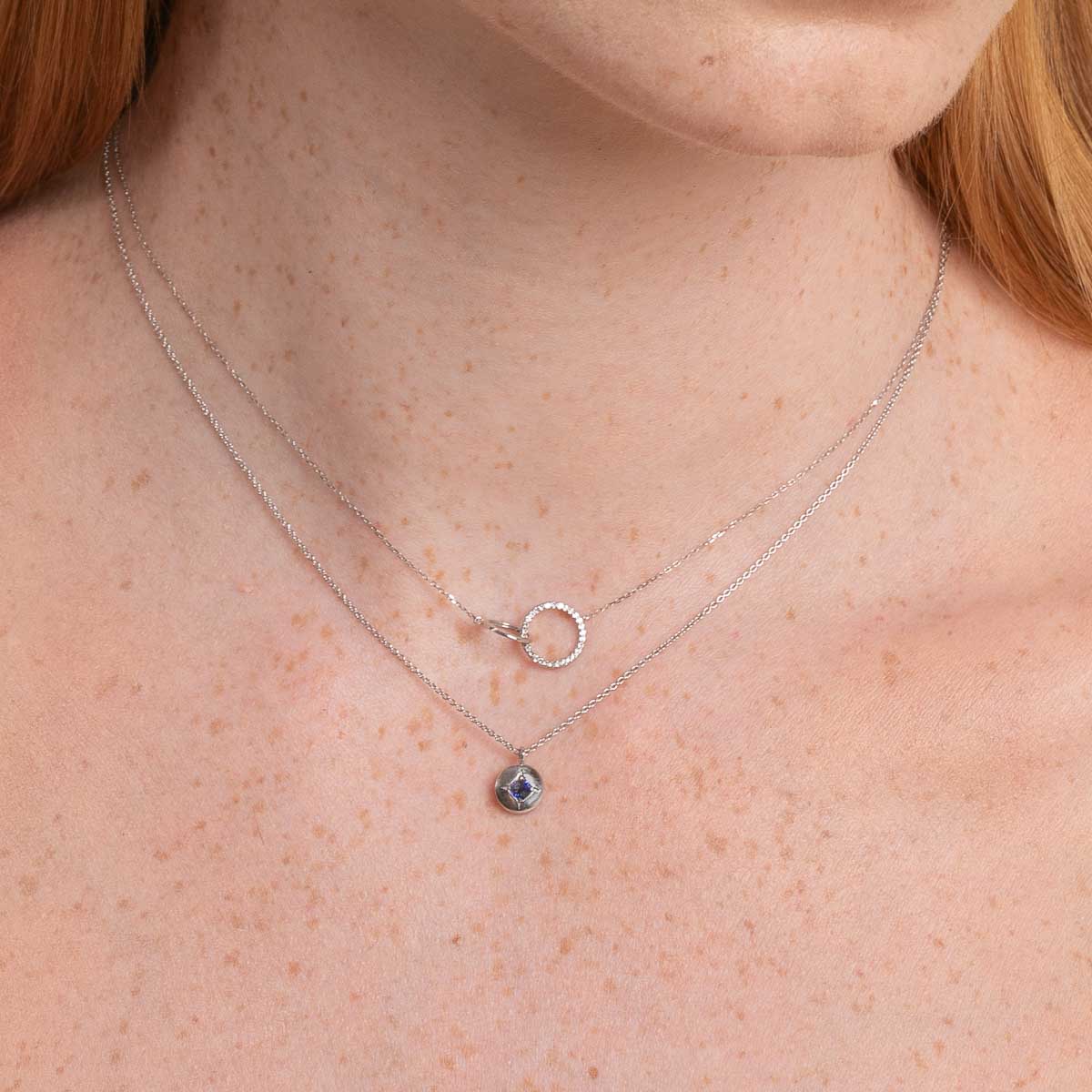 September Sapphire Birthstone Necklace in Solid White Gold - Image 3