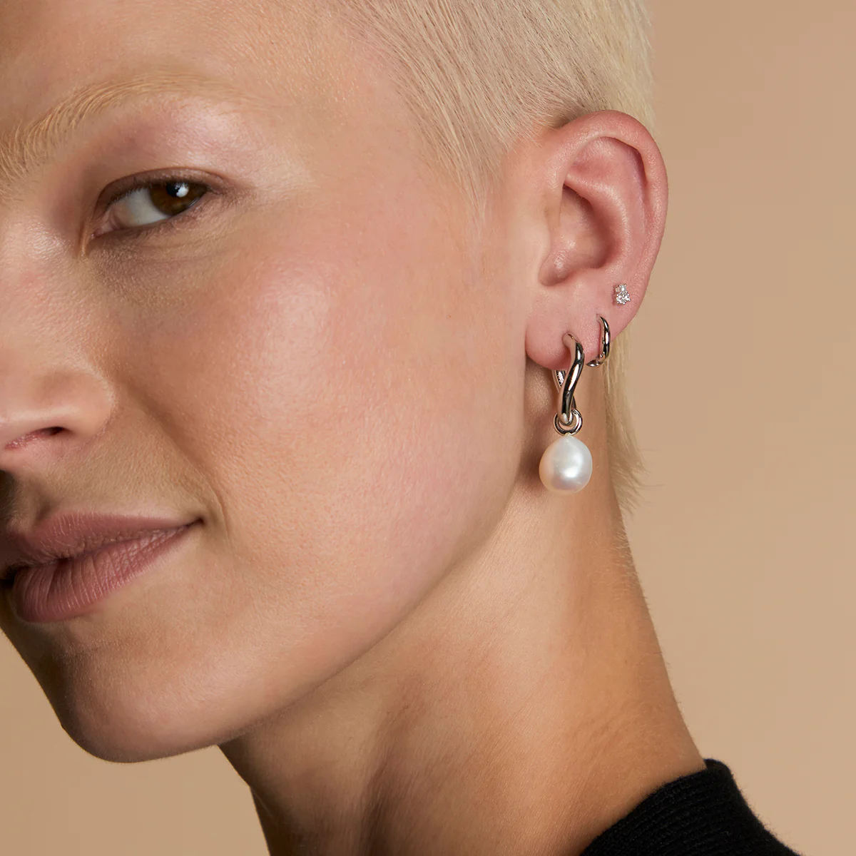 Serenity Pearl Hoops Stacking Set in Silver - Image 4