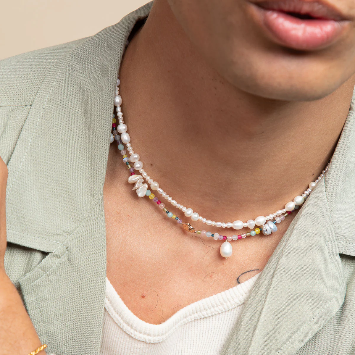 Serenity Pearl Beaded Necklace in Gold - Image 8