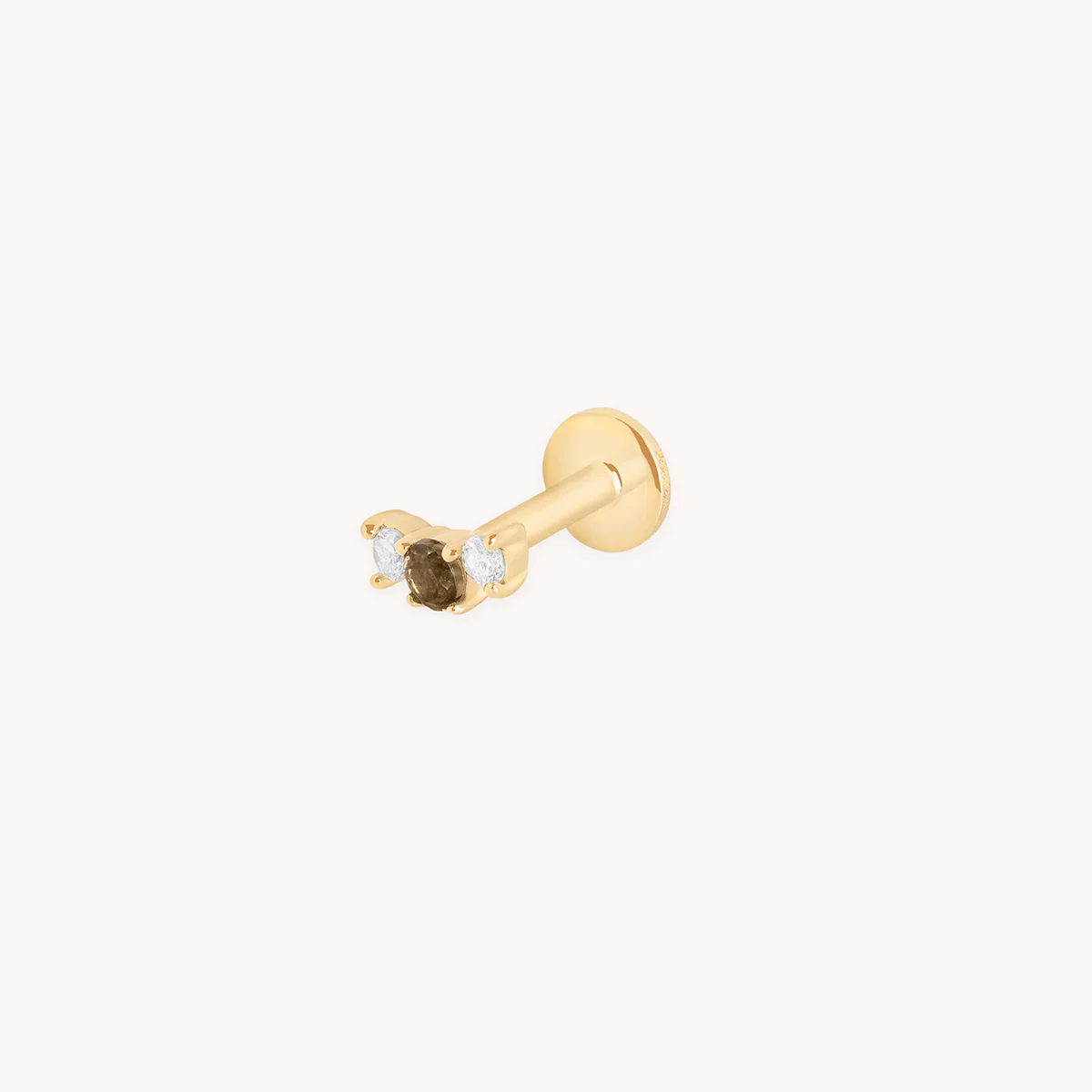Smokey Quartz Cluster Piercing Stud in Solid Gold