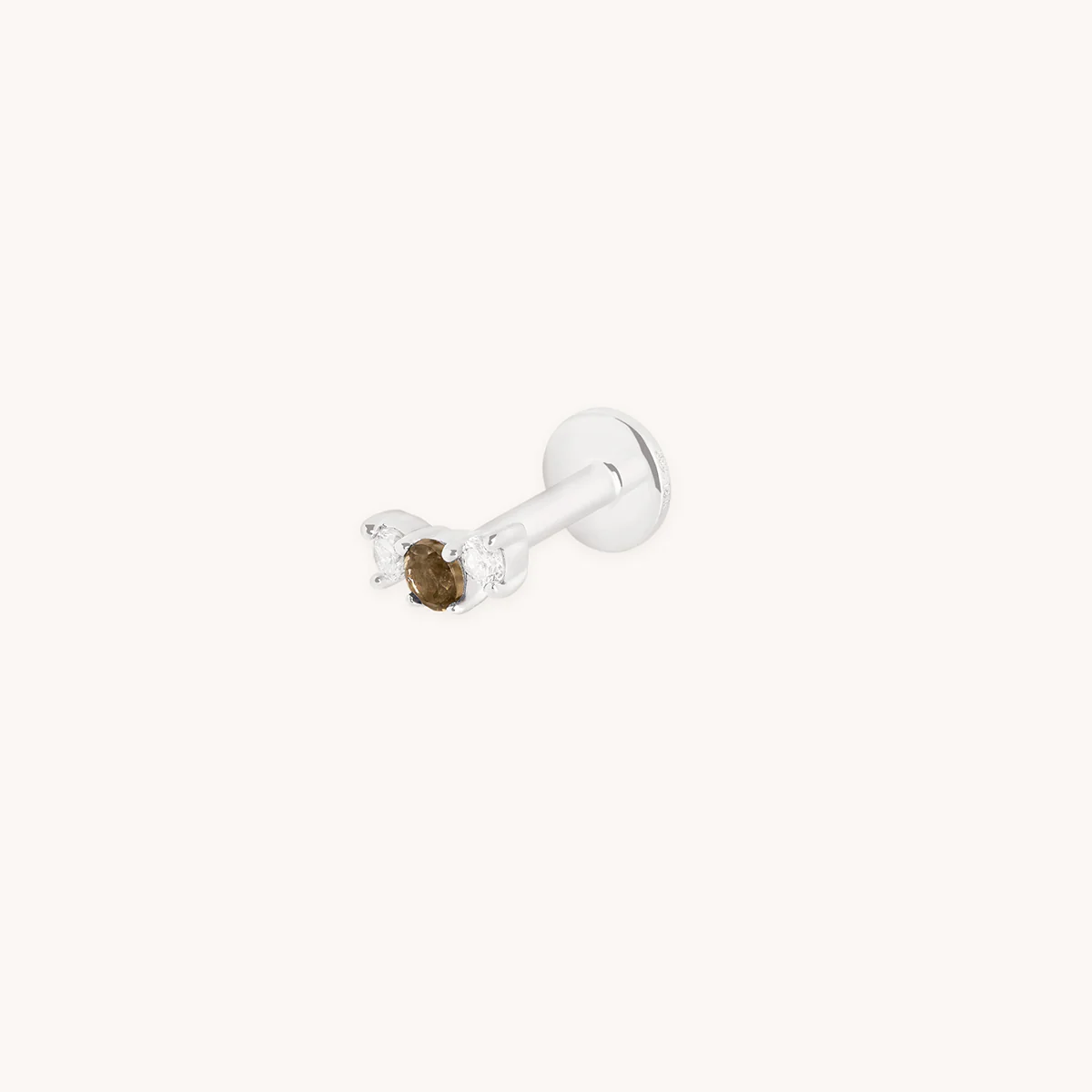 Smokey Quartz Cluster Piercing Stud in Solid White Gold