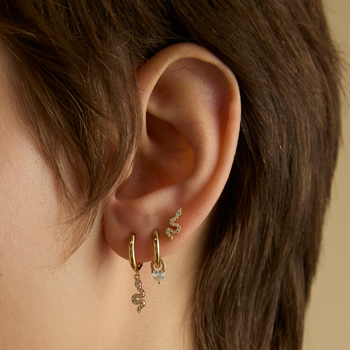 Snake Crystal Charm Huggies in Gold - Image 3