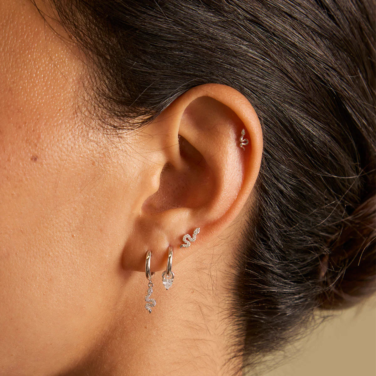 Snake Crystal Studs in Silver - Image 4
