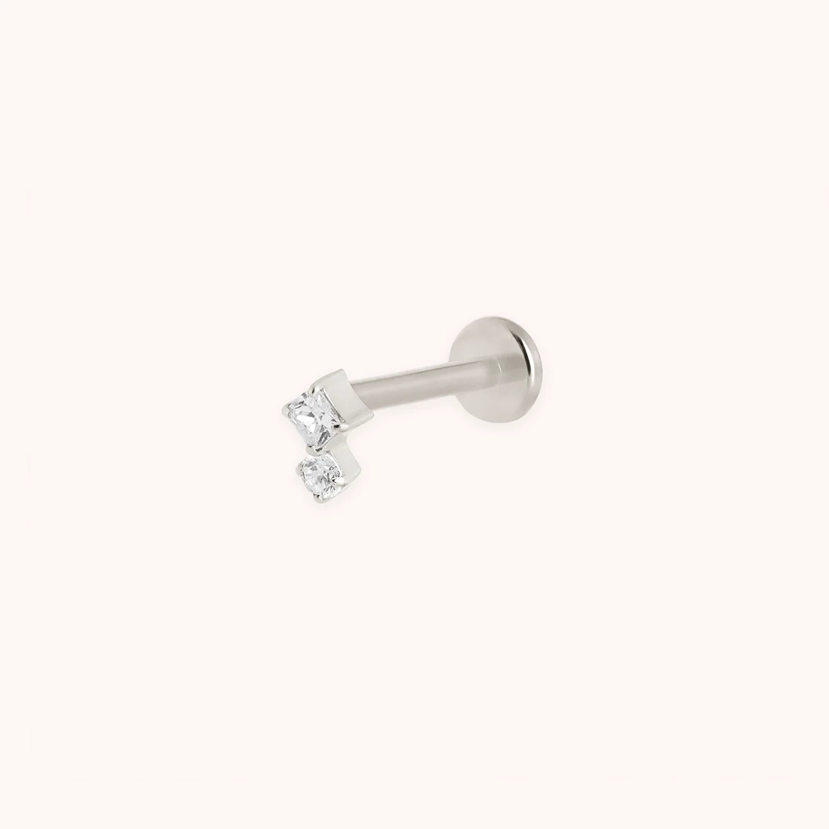 Square Crystal Double Titanium Piercing Stud in Platinum