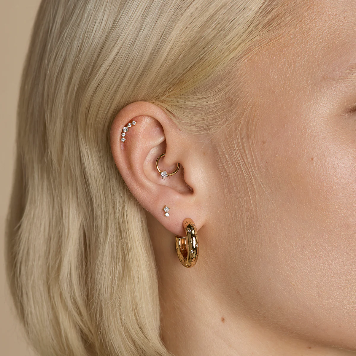 Square Crystal Titanium Daith Hoop in Gold - Image 3