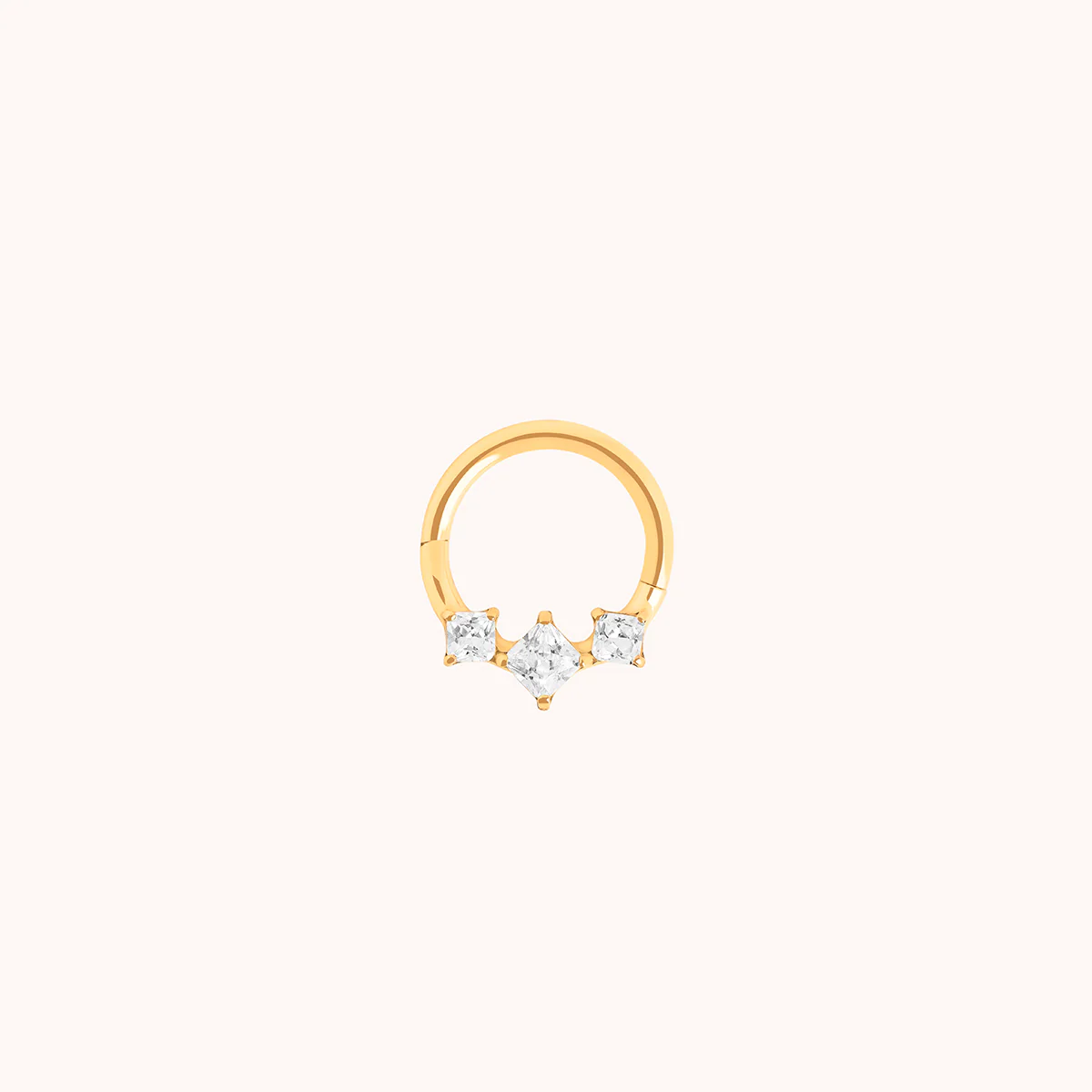 Square Crystal Trio Titanium Daith Hoop in Gold