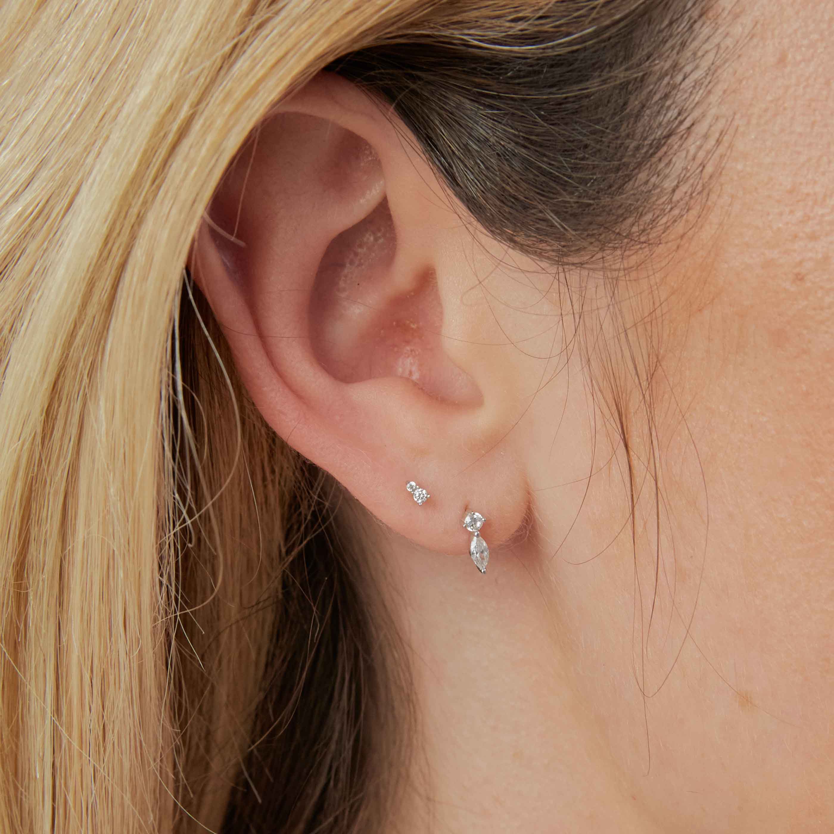 Stacked Topaz Piercing Stud in Solid White Gold - Image 2