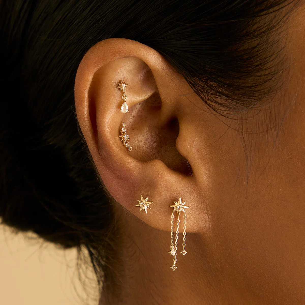 Star Curved Piercing Stud in Solid Gold - Image 3