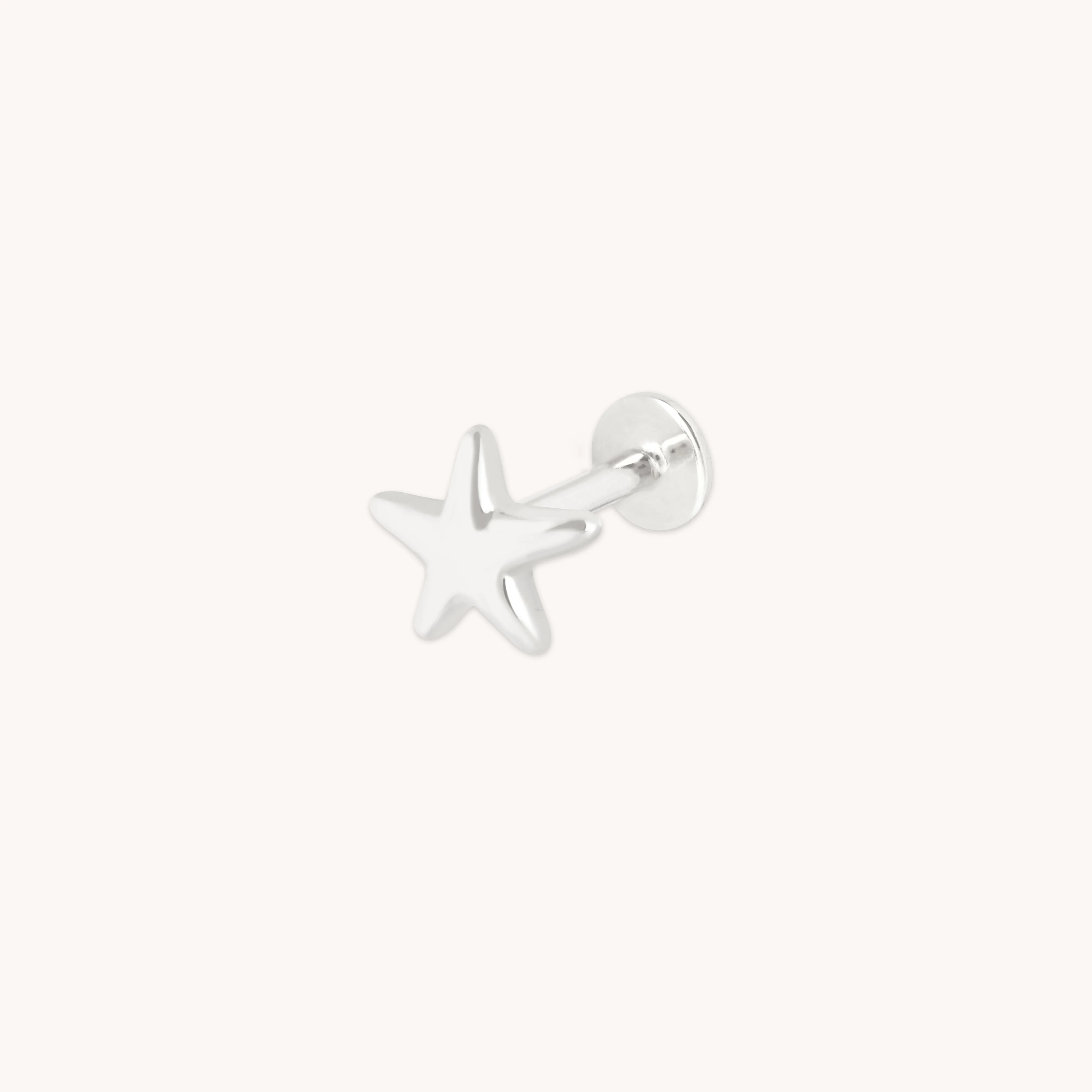 Star Large Piercing Stud in Solid White Gold