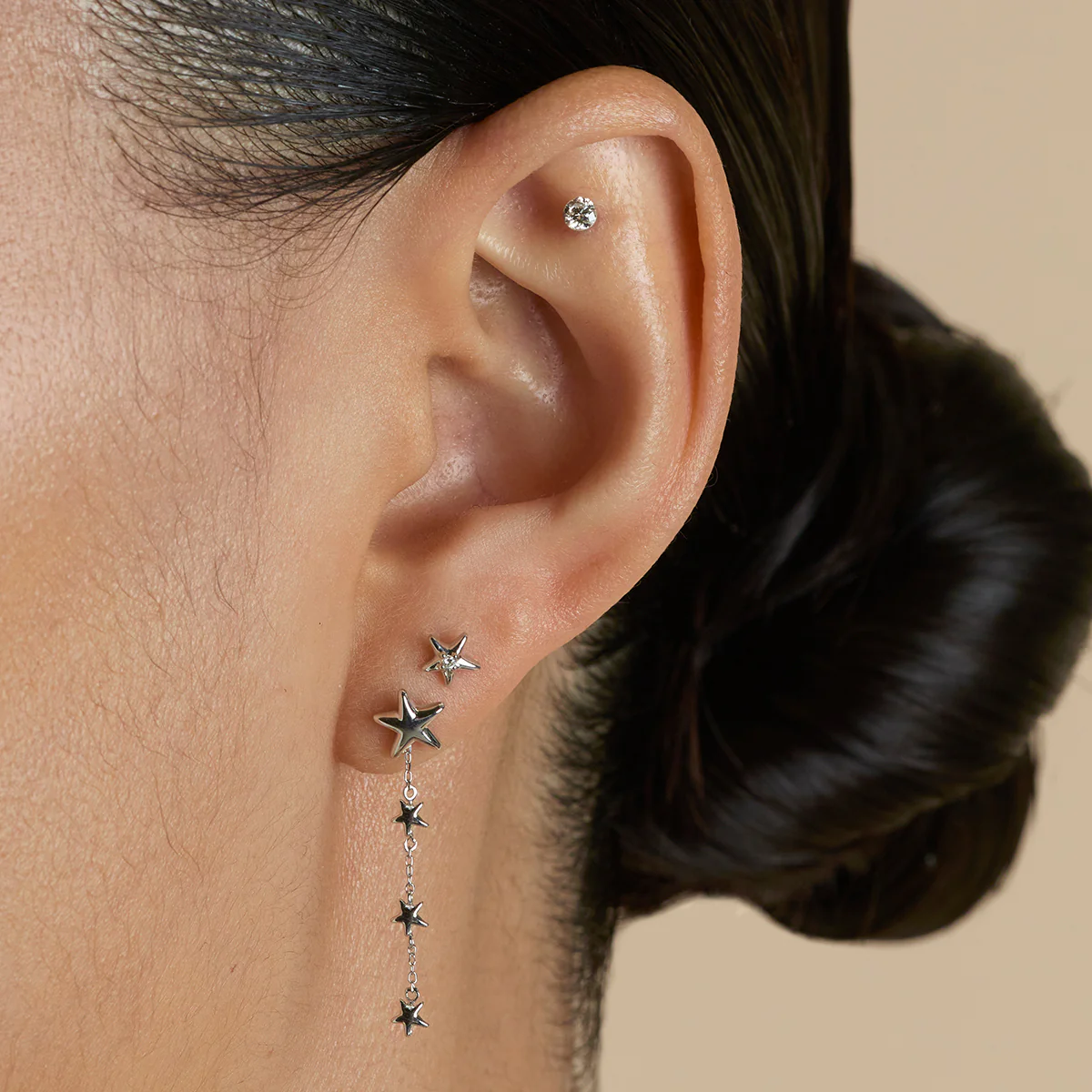 Star Large Piercing Stud in Solid White Gold - Image 3