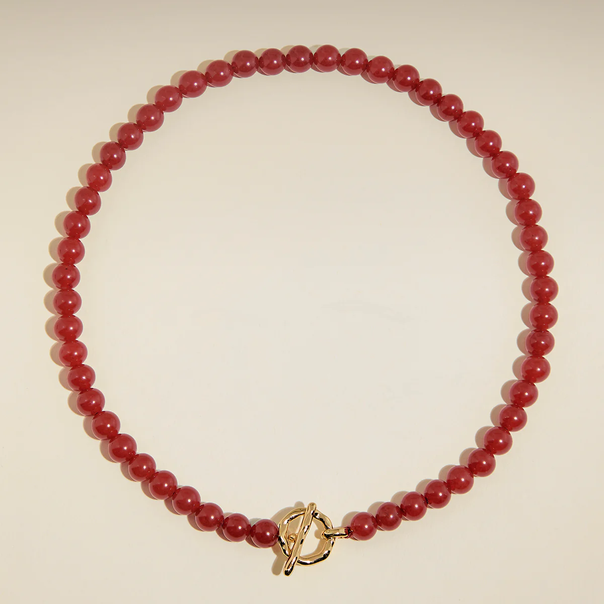Sunset Red Beaded Necklace in Gold