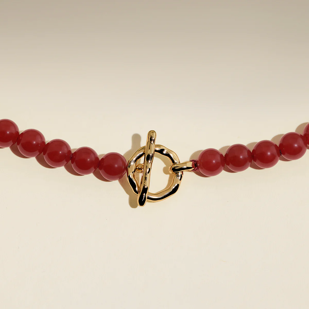 Sunset Red Beaded Necklace in Gold - Image 5