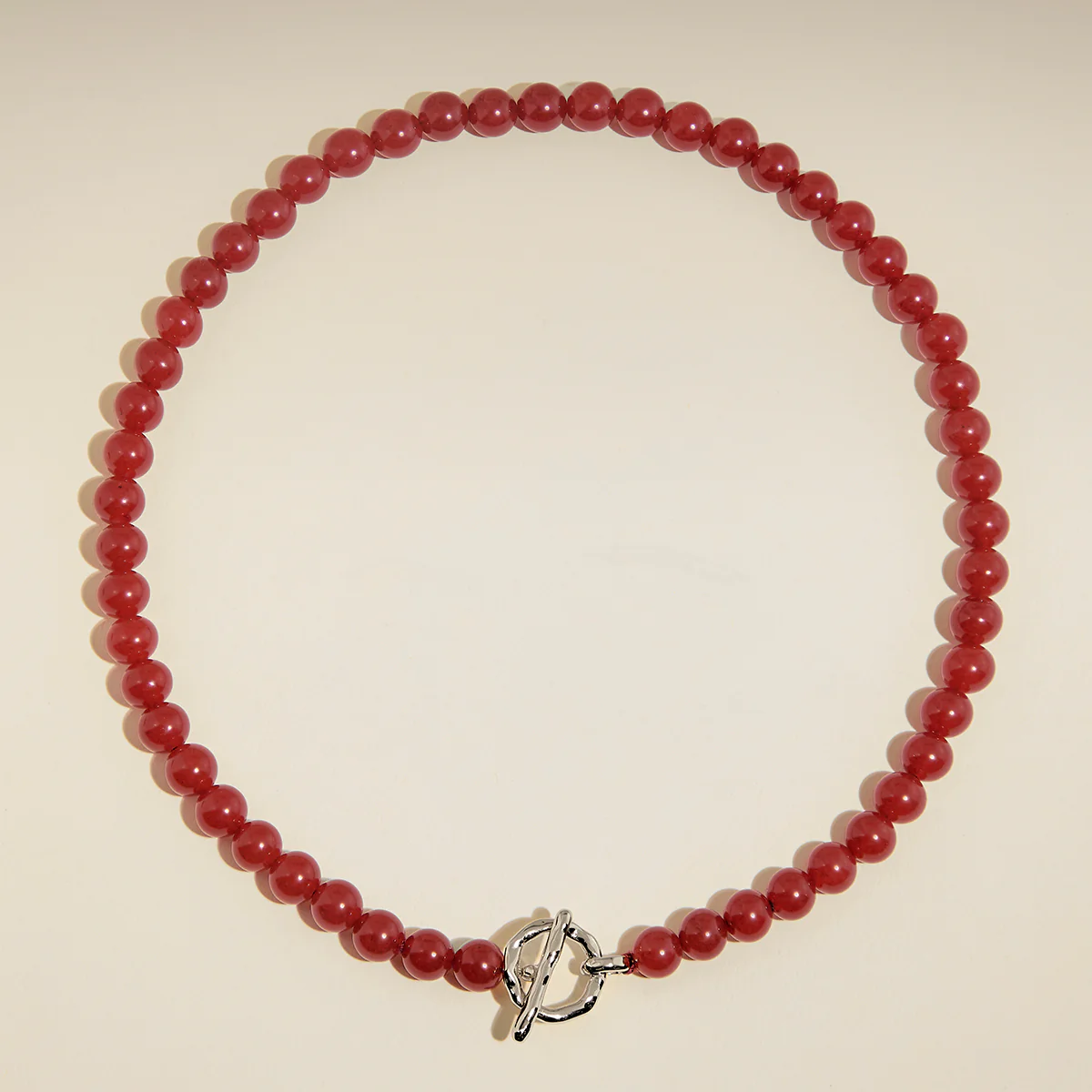 Sunset Red Beaded Necklace in Silver