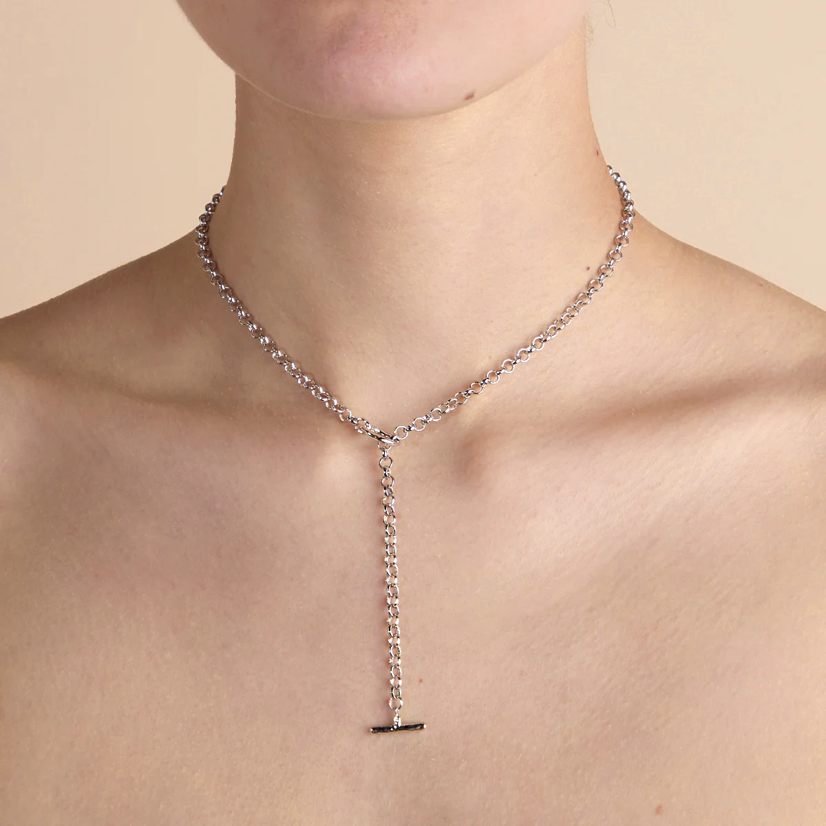 T-Bar Chain Necklace in Silver - Image 2
