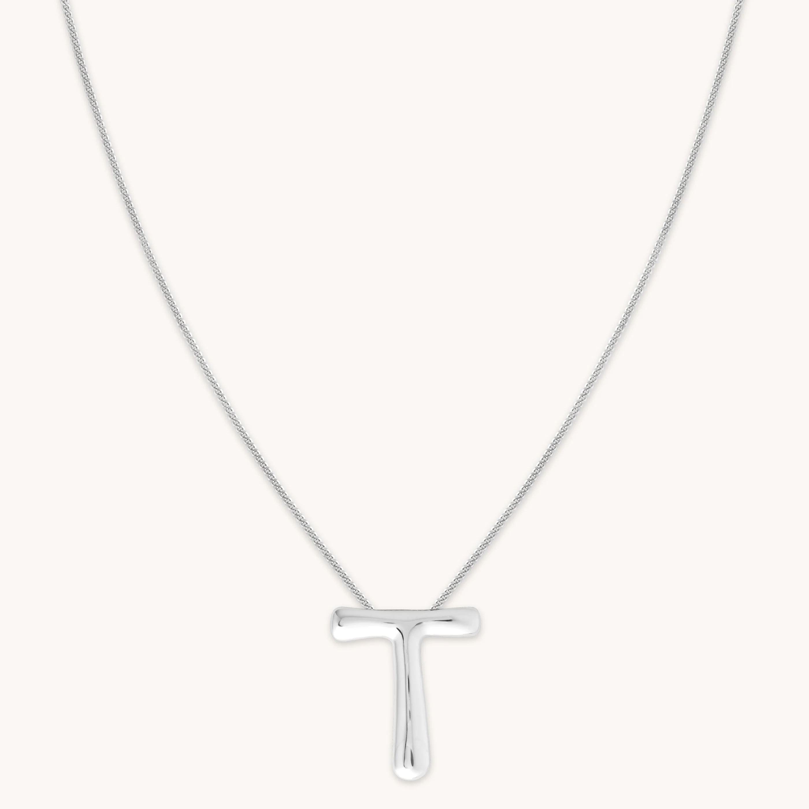 T Initial Bold Pendant Necklace in Silver